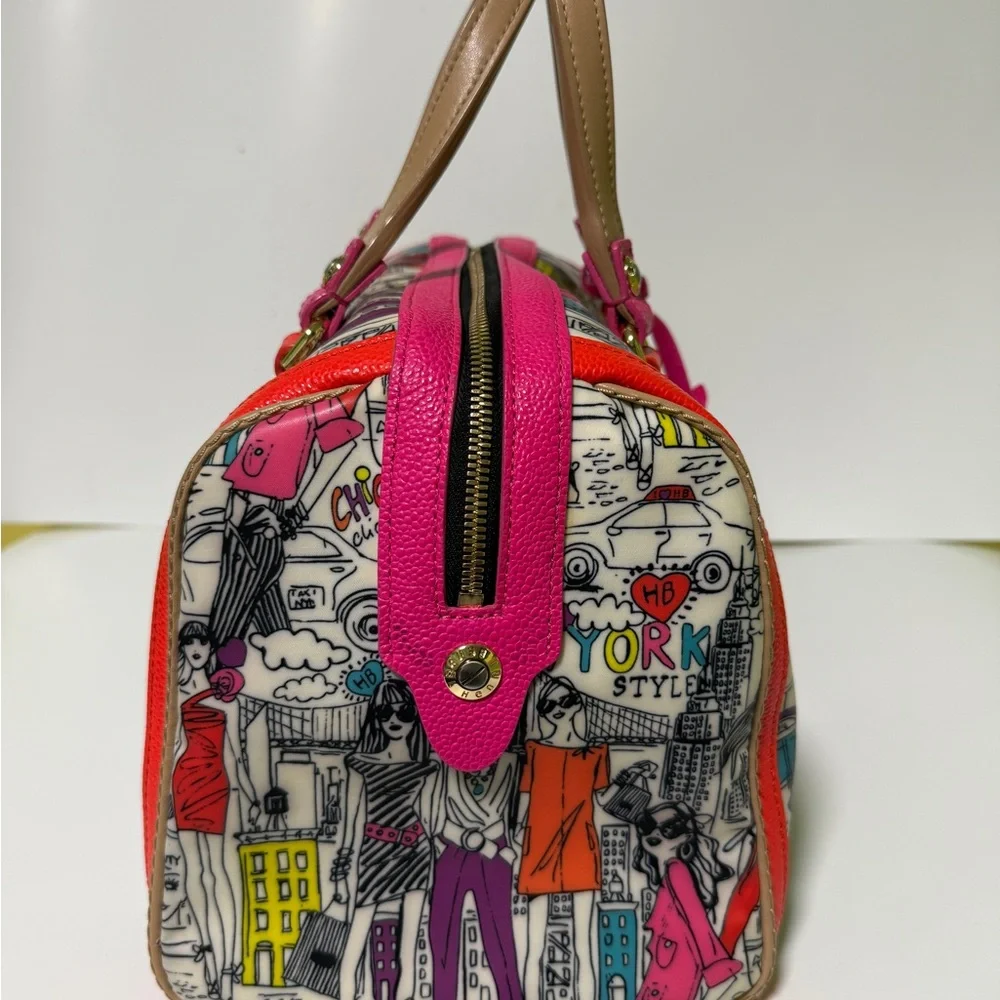 Henri Bendel Pink and Orange Satchel with Graphic Design - Picture 7 of 16